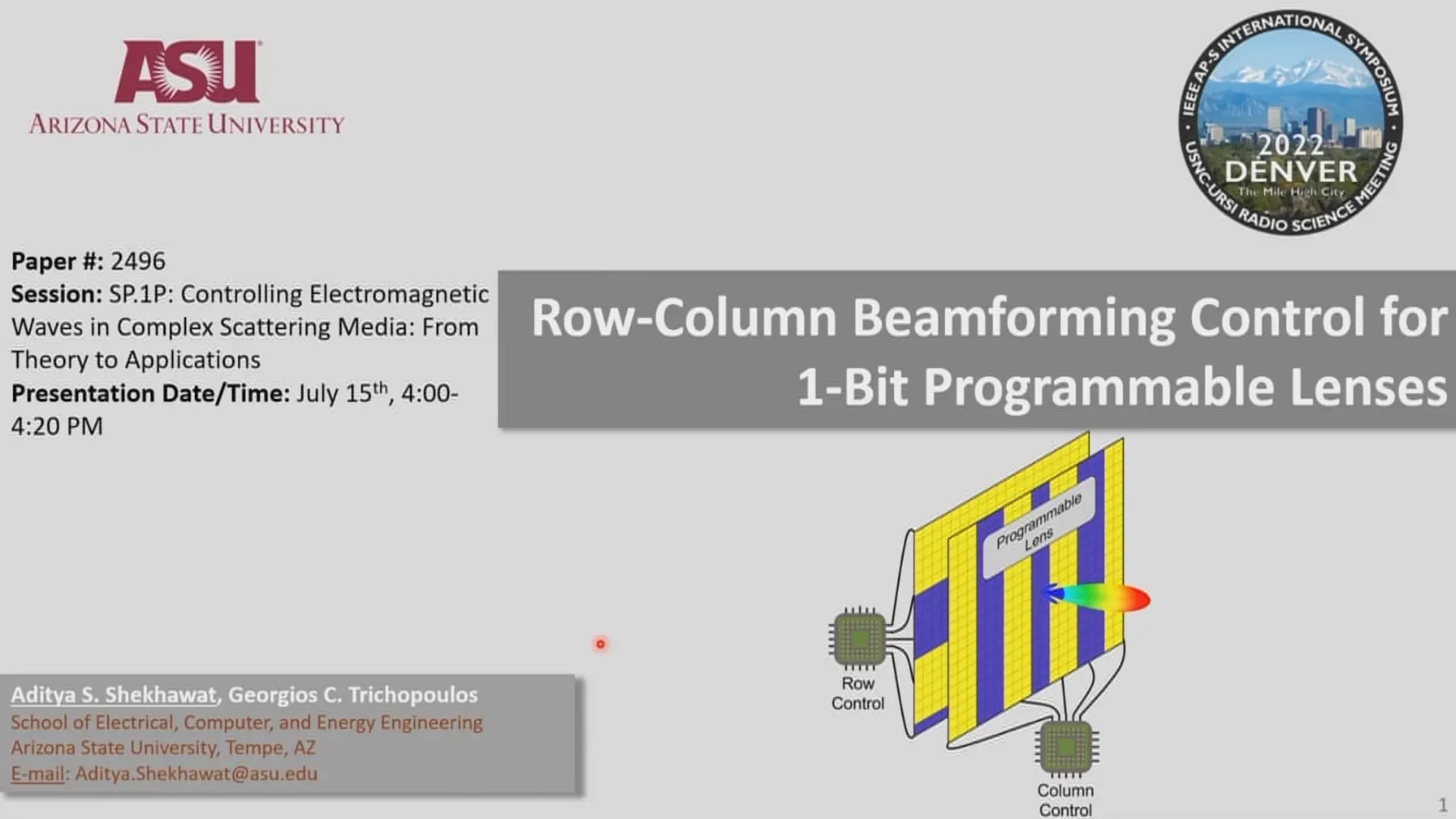 Row-Column Beamforming Control for 1-Bit Programmable Lenses