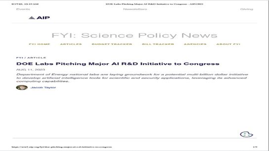 DOE Labs Pitching Major AI R&D Initiative to Congress