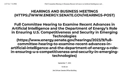Full Committee Hearing to Examine Recent Advances in Artificial Intelligence and the Department of Energy’s Role in Ensuring U.S. Competitiveness and Security in Emerging Technologies (9/7/2023)