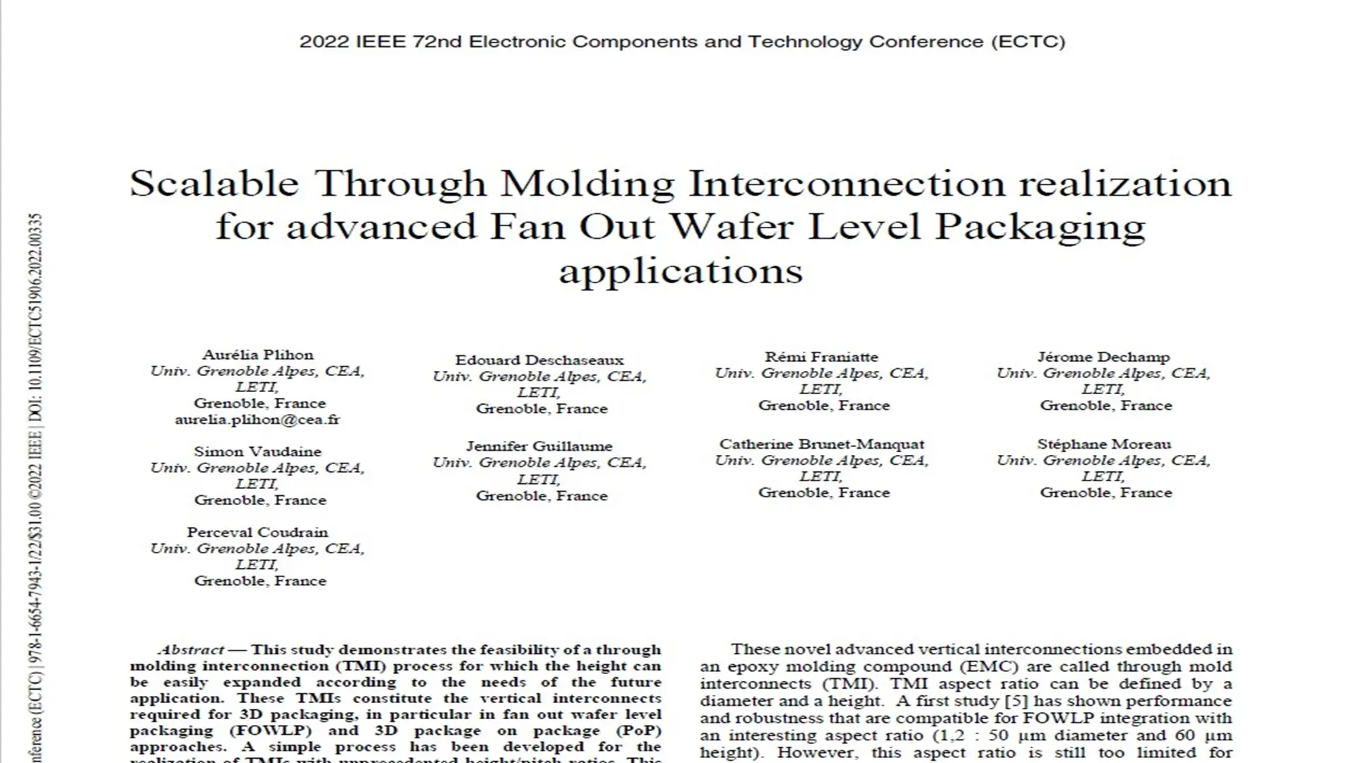 ECTC 2022 Oustanding Interactive paper