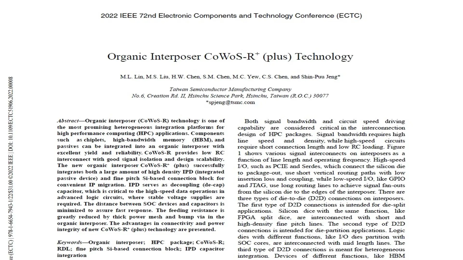 ECTC 2022 Outstanding paper