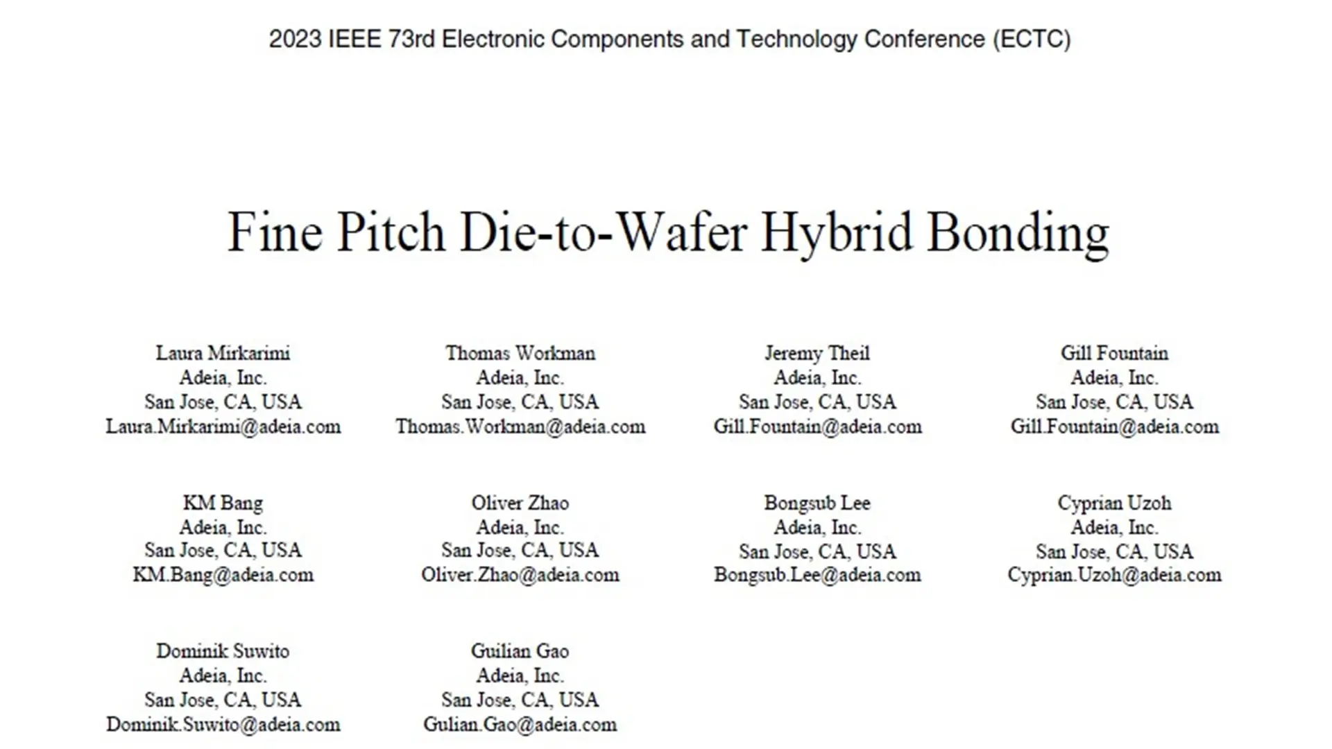 ECTC 2023  Best Session Paper