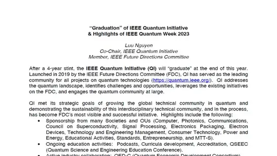 "Graduation" of IEEE Quantum Initiative & Highlights of IEEE Quantum Week 2023