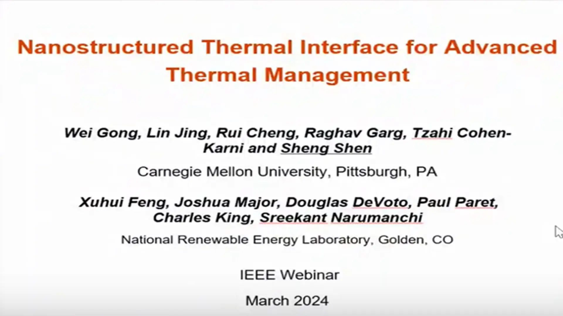 Nanostructured Thermal Interface for Advanced Thermal Management 