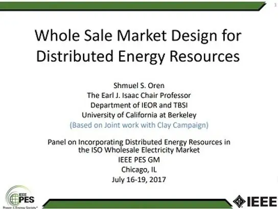 Incorporating Distributed Energy Resources in the ISO Wholesale Electricity Market