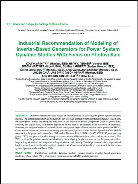 Industrial Recommendation of Modeling of Inverter-Based Generators for Power System Dynamic Studies With Focus on Photovoltaic