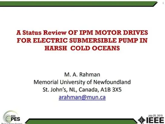 Status Review of IPM Motor Drives for Electric Submersible Pump in Harsh Cold Oceans