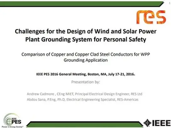 Challenges in Design of Wind and Solar Power Plant Grounding System for Personal Safety