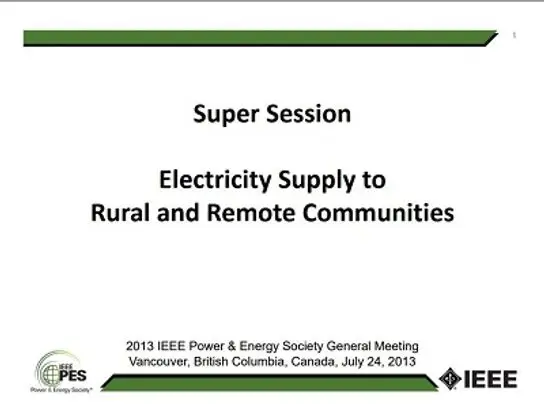 Electricity Supply to Rural and Remote Communities