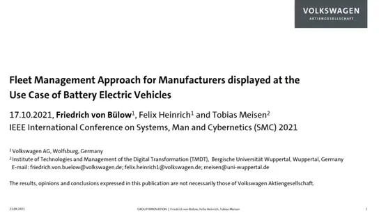 Fleet Management Approach for Manufacturers Displayed at the Use Case of Battery Electric Vehicles