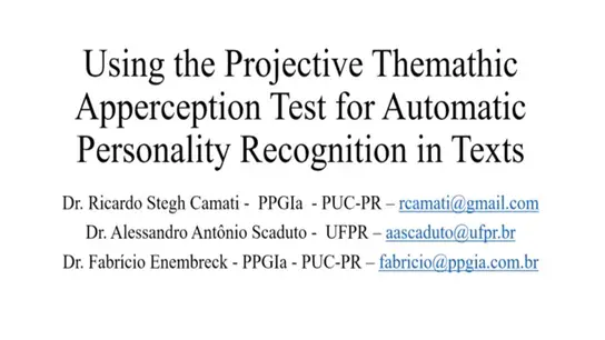 Using the Projective Themathic Apperception Test for Automatic Personality Recognition in Texts