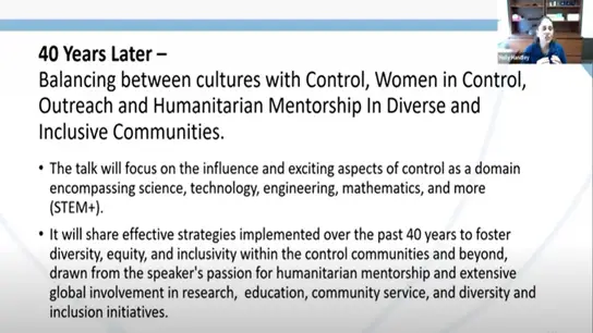 40 Years Later – Balancing between cultures with Control, Women in Control, Outreach and Humanitarian Mentorship in Diverse and Inclusive Communities