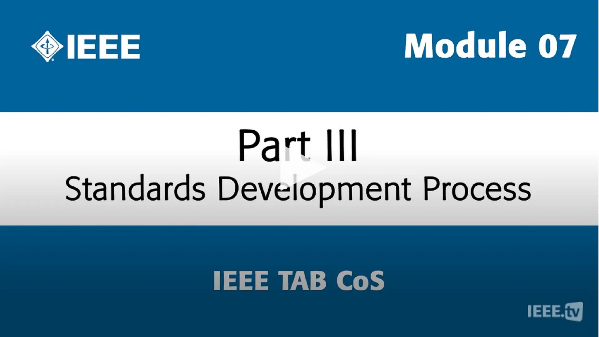 Module 07 - Standards Development: Pt. III - TAB CoS